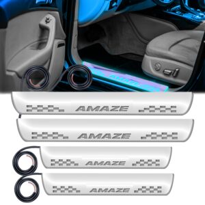Carzex Car Door Foot Step Led Sill Plate Honda Amaze (Set of 4 PCS, Blue)