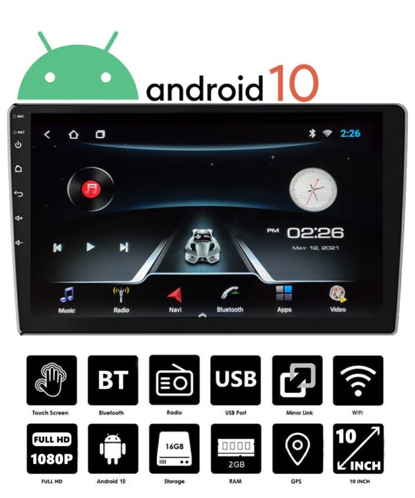 Carzex Android 10 Universal 10 inch Screen Car Stereo with Bluetooth/WiFi/Navigation & USB Touch Screen (2GB/32GB)(2.5D IPS Gorilla Glass) Carzex Android 10 Universal 10 inch Screen Car Stereo with Bluetooth/WiFi/Navigation & USB Touch Screen (2GB/32GB)(2.5D IPS Gorilla Glass)