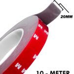 Carzex Double Sided Heavy-Duty Waterproof Adhesive Mounting Tape, Foam Masking Tape for LED Lighting Strips and Car Accessories (20MM 10 Meter)