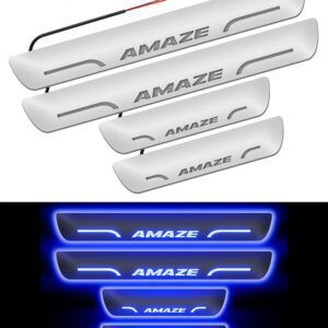 Carzex Car Door Foot Step Led Sill Plate Honda Amaze (Set of 4 PCS, Blue)