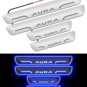 Carzex Car Door Foot Step Led Sill Plate Hyundai Aura (Set of 4 PCS, Blue)