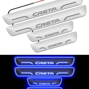 Carzex Car Door Foot Step Led Sill Plate Hyundai Creta (Set of 4 PCS, Blue)