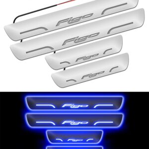 Carzex Car Door Foot Step Led Sill Plate Ford Figo (Set of 4 PCS, Blue)