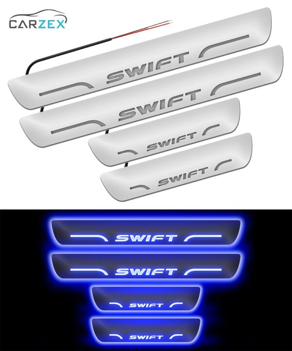 Carzex Car Door Foot Step Led Sill Plate Maruti Suzuki Swift (Set of 4 PCS, Blue)