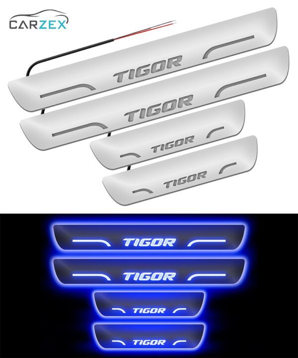 Carzex Car Door Foot Step Led Sill Plate Tata Tigor (Set of 4 PCS, Blue) Carzex Car Door Foot Step Led Sill Plate Tata Tigor (Set of 4 PCS, Blue)