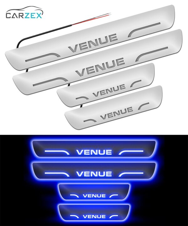 Carzex Car Door Foot Step Led Sill Plate Hyundai Venue (Set of 4 PCS, Blue)