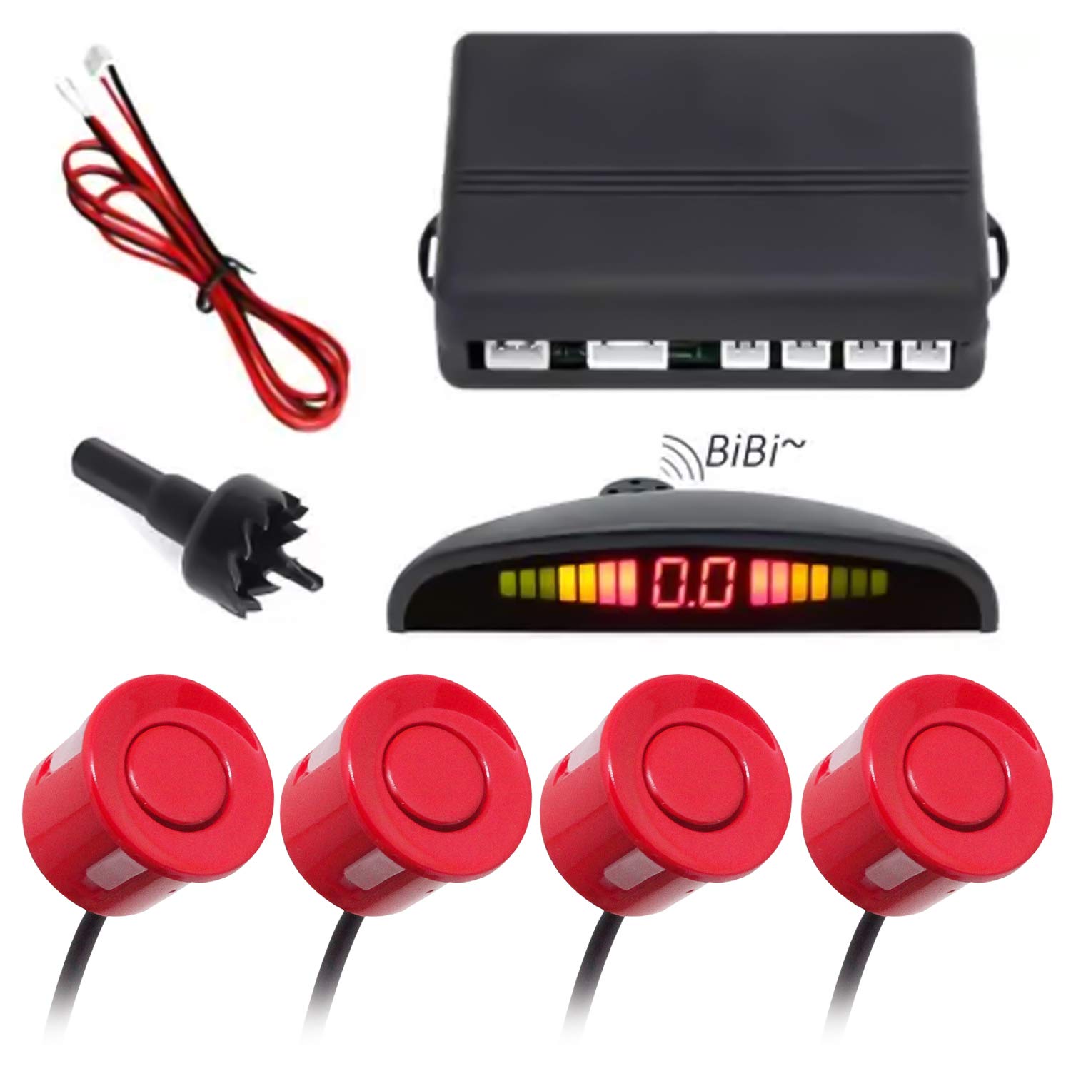 Carzex Car Reverse Parking Sensor with LED Display, Buzzer and Ultrasonic Reverse Parking Auto Radar Detectors (Red) 1 CZ-PARKING SENSOR-RED-1