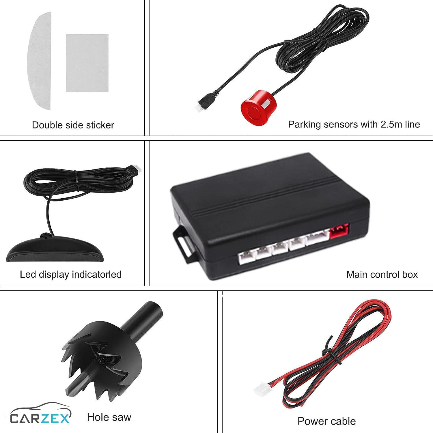 Carzex Car Reverse Parking Sensor with LED Display, Buzzer and Ultrasonic Reverse Parking Auto Radar Detectors (Red) 9 CZ-PARKING SENSOR-RED-9