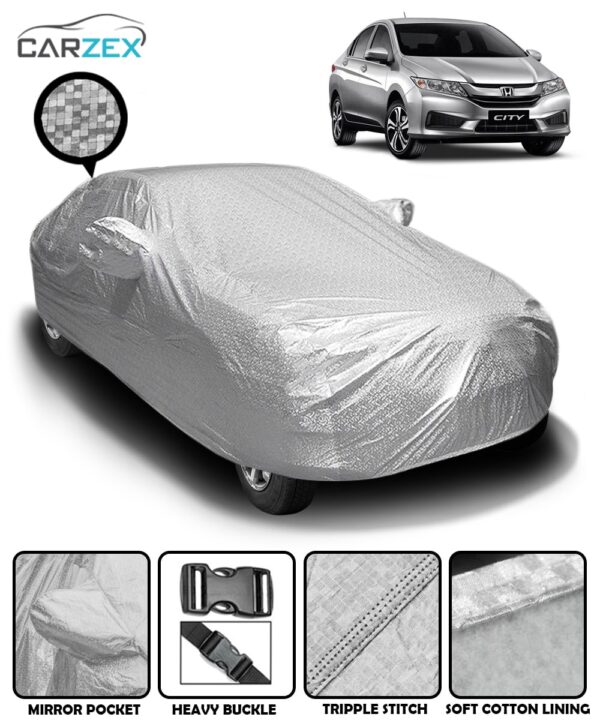 Car Body Cover with Soft Cotton Lining, Mirror & Antenna Pockets - Honda City 2018 Car Body Cover with Soft Cotton Lining, Mirror & Antenna Pockets - Honda City 2018