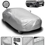Carzex Waterproof & Heat Resistant Metallic Silver Car Body Cover with Soft Cotton Lining with Mirror & Antenna Pockets - Mahindra XUV 300 1 Car Body Cover with Soft Cotton Lining, Mirror & Antenna Pockets – Mahindra XUV 300