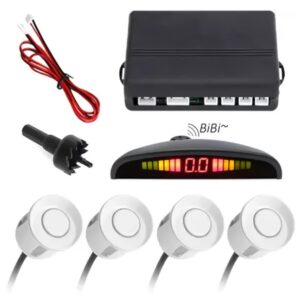 Carzex White Electro Magnetic Reverse Parking Sensor with LED Display+Buzzer Alert for Cars