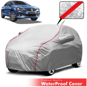 Carzex Waterproof & Heat Resistant Metallic Silver With Black Border Car Body Cover with Mirror Pockets For Maruti Suzuki Baleno 2022