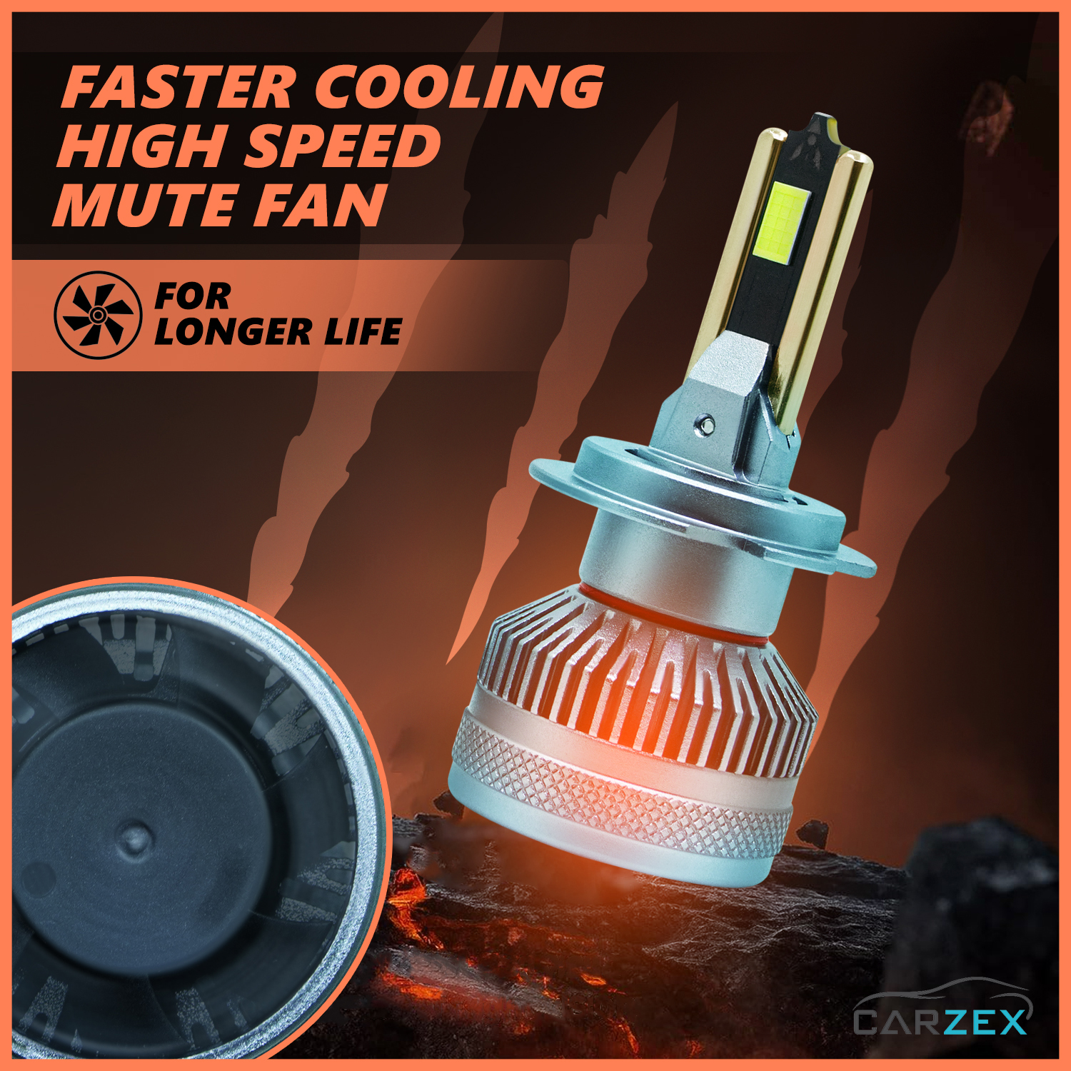 Carzex Crystal Eye H7 White Plug & Play LED Headlight Bulb For Cars and Bikes (150W/12000LM/6000K) 2 2