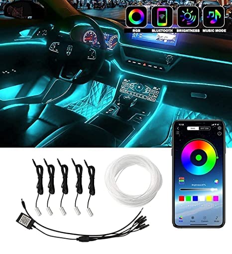Carzex RGB Multi Color 5 Piece Neon EL Wire Ambience Light with Music Sound Sync (Mobile App Control)