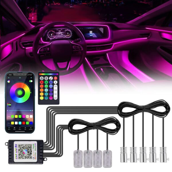 CZ-9PC-RGB-APP+REMOTE Carzex RGB Multi Color 9 Piece Neon EL Wire Ambience Light with Music Sound Sync (Mobile App Control)