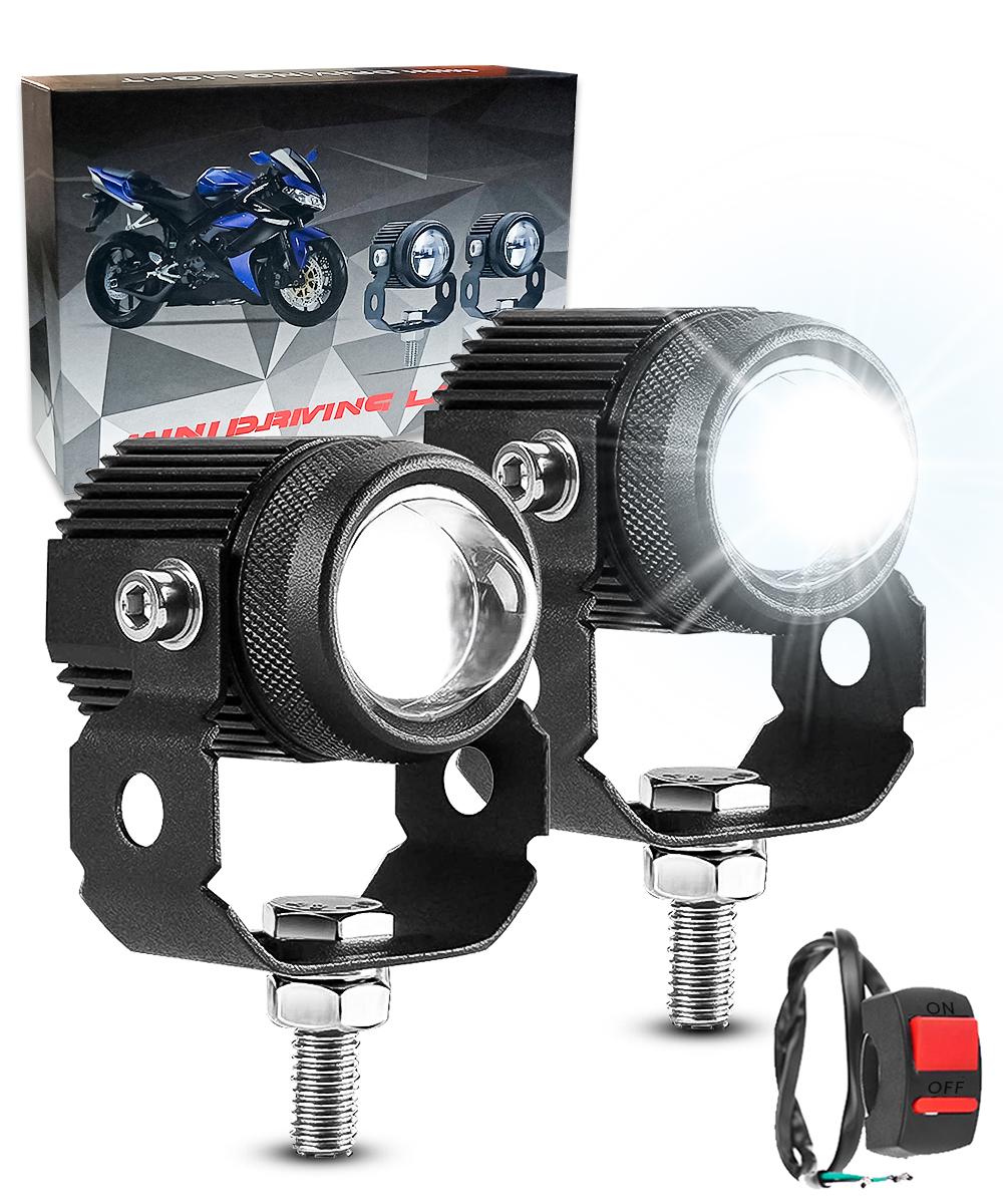 Carzex Mini Drive White & Amber Yellow Fog LED Spot Beam Projector Lens Light for Bike and Scooty (with On/Off Switch) 2 01.2
