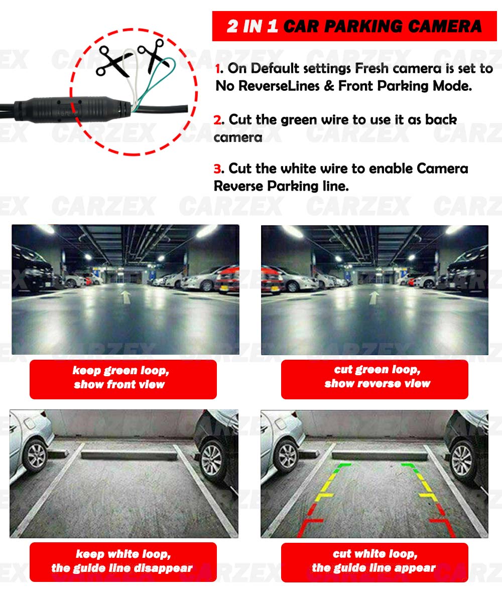 Carzex Car Reverse Parking Camera 8 Led Rear & Front View Reverse and Front Parking Assist Night Vision Parking Camera for Cars (2 in 1 Camera) 3 02 carzex
