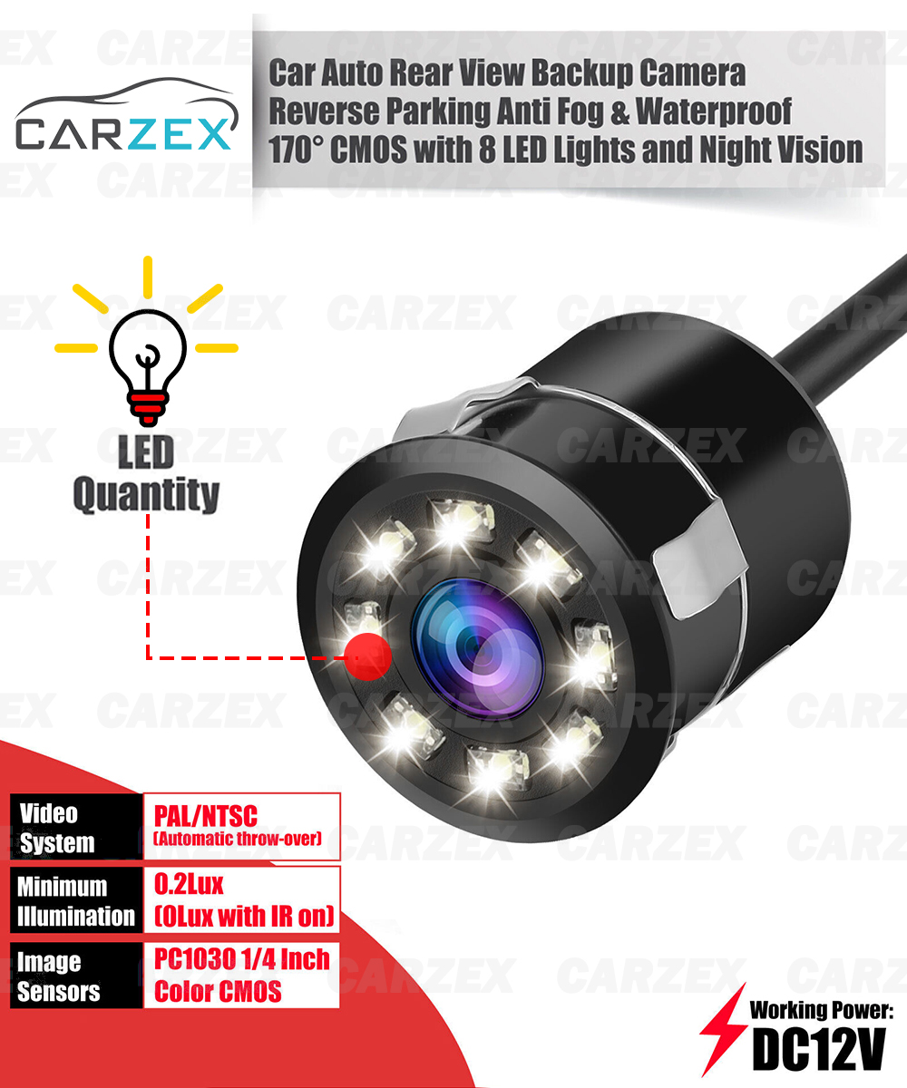 Carzex Car Reverse Parking Camera 8 Led Rear & Front View Reverse and Front Parking Assist Night Vision Parking Camera for Cars (2 in 1 Camera) 4 03carzex
