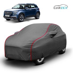 Carzex 2x2 Heavy Duty Red Border Car Body Cover Without Antenna For Hyundai Vennue