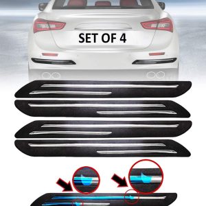 Carzex Car Bumper Protector with Double Chrome Strips for Cars (Set of 4)