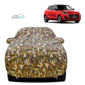 Carzex Waterproof & Heat Resistant Jungle Print Camouflage Design Car Body Cover with Mirror & Antenna Pockets?For Maruti Suzuki Swift New