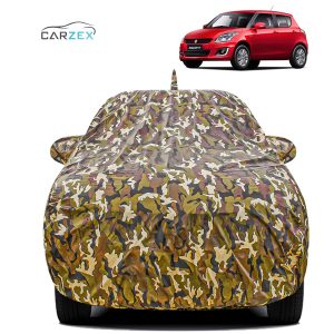 Carzex Waterproof & Heat Resistant Jungle Print Camouflage Design Car Body Cover with Mirror & Antenna Pockets?For Maruti Suzuki Swift Old