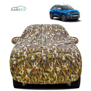 Carzex Waterproof & Heat Resistant Jungle Print Camouflage Design Car Body Cover with Mirror & Antenna Pockets?For Tata Punch