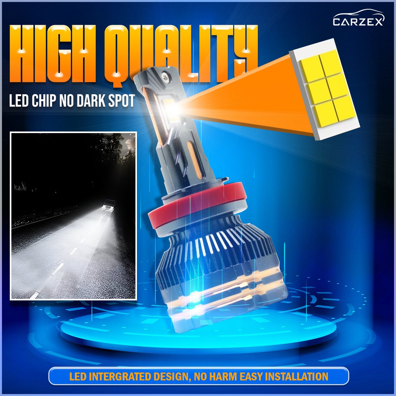 Carzex Crystal Eye 300W H8 White Plug & Play LED Fog Light Bulb For Cars (20000LM/6500K) (A10S, Silver) - 2025 2 2