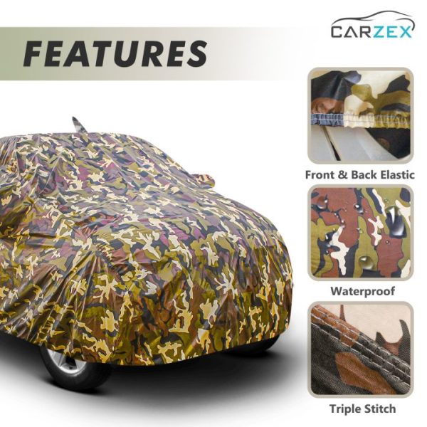 Carzex Waterproof & Heat Resistant Jungle Print Camouflage Design Car Body Cover with Mirror & Antenna Pockets?ForHyundai Santro 2019 New 5 2