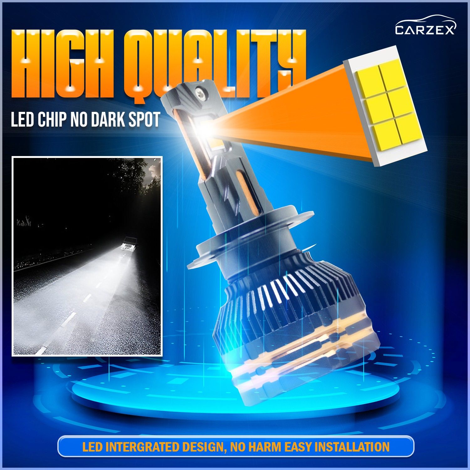 Carzex Crystal Eye H7 White Plug & Play LED Headlight Bulb For Cars (300W/20000LM/6500K) 2 2