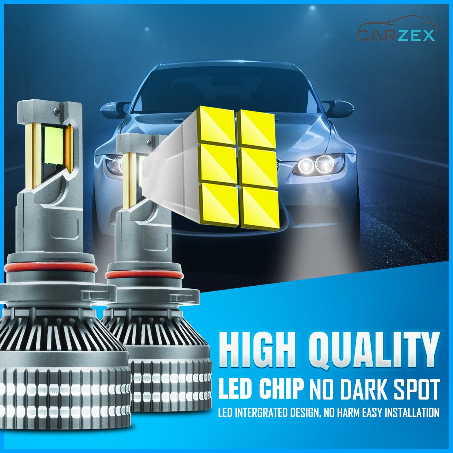 Carzex Crystal Eye 9005 White Plug & Play LED Headlight Bulb For Cars (300W/20000LM/6500K) 2 2
