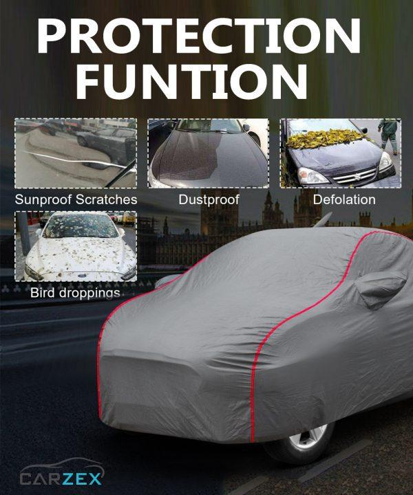 Carzex 2X2 Heavy Duty Red Border Car Body Cover for Hyundai i10 NIOS 4 2 f