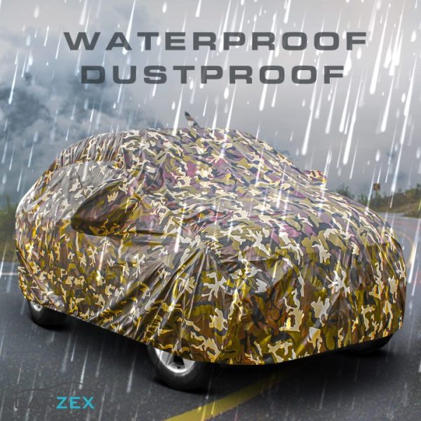 Carzex Waterproof & Heat Resistant Jungle Print Camouflage Design Car Body Cover with Mirror & Antenna Pockets?ForHyundai Santro 2019 New 4 3