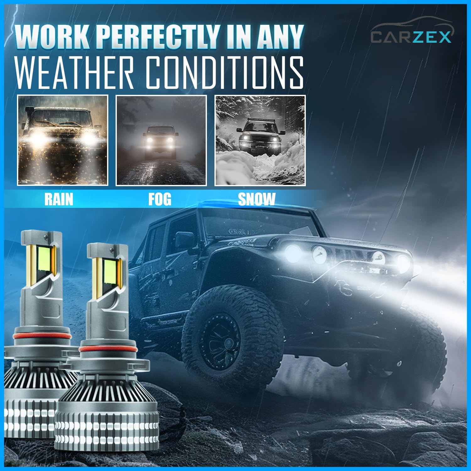 Carzex Crystal Eye 9005 White Plug & Play LED Headlight Bulb For Cars (300W/20000LM/6500K) 4 4