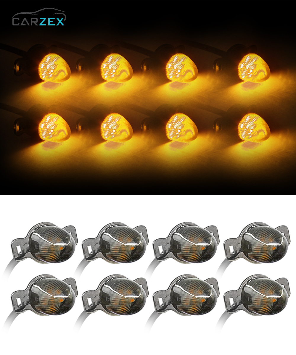 Carzex Universal 8 Spot Yellow Red Blue Grille Daytime Running Light Bullet Style Two Tone LED Mesh Light for Cars & SUV 5 6