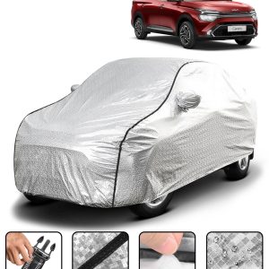 Carzex Waterproof & Heat Resistant Metallic Silver With Black Border Car Body Cover with Mirror Pockets For Kia Carens