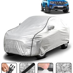 Carzex Waterproof & Heat Resistant Metallic Silver With Black Border Car Body Cover with Mirror Pockets For Renault Duster