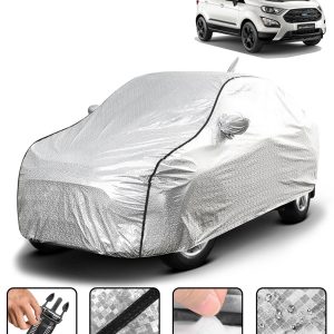 Carzex Waterproof & Heat Resistant Metallic Silver With Black Border Car Body Cover with Mirror & Antenna Pockets For Ford Ecosports New