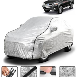 Carzex Waterproof & Heat Resistant Metallic Silver With Black Border Car Body Cover with Mirror Pockets For Ford Endeavour