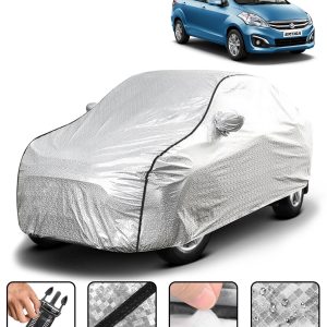 Carzex Waterproof & Heat Resistant Metallic Silver With Black Border Car Body Cover with Mirror Pockets For Maruti Suzuki Ertiga