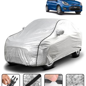 Carzex Waterproof & Heat Resistant Metallic Silver With Black Border Car Body Cover with Mirror Pockets For Ford Figo
