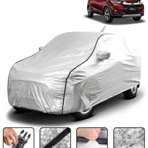Carzex Waterproof & Heat Resistant Metallic Silver With Black Border Car Body Cover with Mirror & Antenna Pockets For Honda Wr-V
