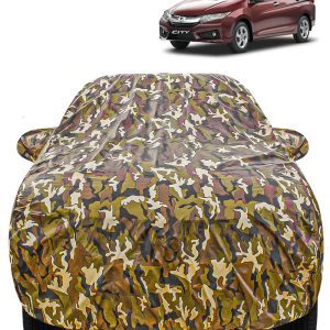 Carzex Waterproof & Heat Resistant Jungle Print Camouflage Design Car Body Cover with Mirror Pockets?For Honda City 2014