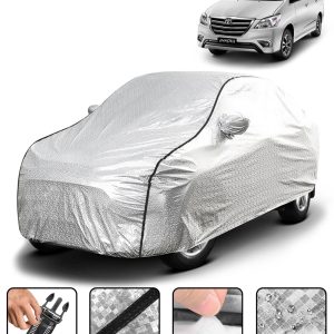 Carzex Waterproof & Heat Resistant Metallic Silver With Black Border Car Body Cover with Mirror Pockets For Toyota Innova