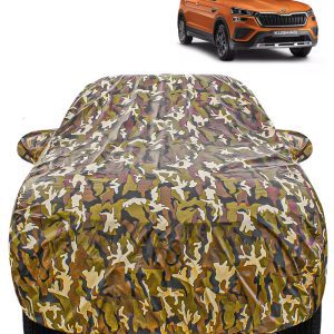Carzex Waterproof & Heat Resistant Jungle Print Camouflage Design Car Body Cover with Mirror Pockets?For Skoda Kushaq