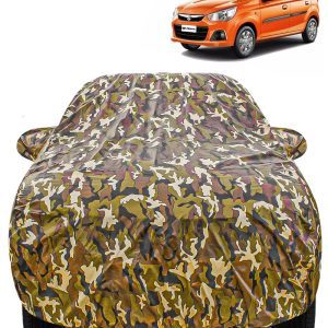 Carzex Waterproof & Heat Resistant Jungle Print Camouflage Design Car Body Cover with Mirror Pockets For Maruti Suzuki Alto K10