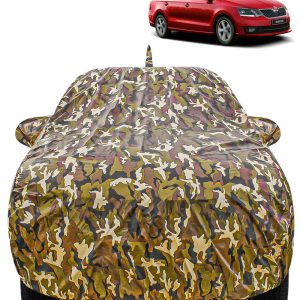 Carzex Waterproof & Heat Resistant Jungle Print Camouflage Design Car Body Cover with Mirror & Antenna Pockets?For Skoda Rapid New