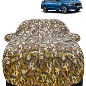 Carzex Waterproof & Heat Resistant Jungle Print Camouflage Design Car Body Cover with Mirror Pockets?For Skoda Slavia