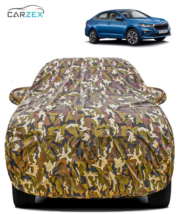 Carzex Waterproof & Heat Resistant Jungle Print Camouflage Design Car Body Cover with Mirror Pockets?For Skoda Slavia 1 SLAVIA