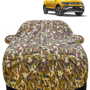 Carzex Waterproof & Heat Resistant Jungle Print Camouflage Design Car Body Cover with Mirror Pockets?For Volkswagen Taigun